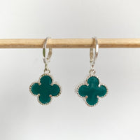 Brinco - Argolinha Trevo Verde - Joia Banhada A Prata